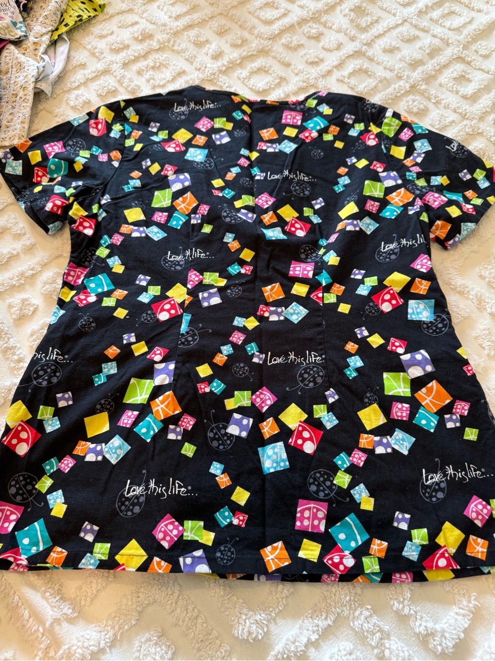 Women’s Black Scrub topwith Colorful Dice Print - Unbranded - Picture 2 of 5